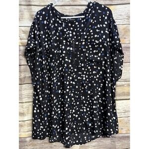 Torrid Women's Plus Size 3 Black Blue White Polka Dot Top Zip Neck Lightweight
